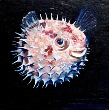 Painting titled "Porcupine Fish" by Karlijn Surminski, Original Artwork, Oil
