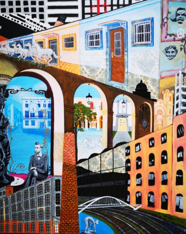 Картина под названием "Barcelona Districts…" - Karlijn Surminski, Подлинное произведение искусства, Акрил