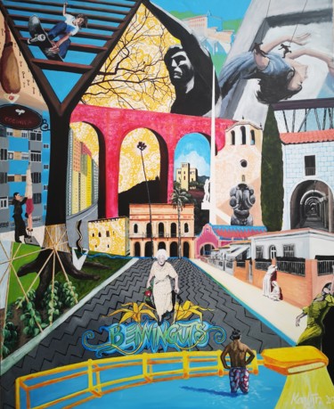 Malerei mit dem Titel "Barcelona Districts…" von Karlijn Surminski, Original-Kunstwerk, Acryl