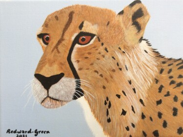 Картина под названием "Cheetah Scanning th…" - Susan J Green, Подлинное произведение искусства, Акрил Установлен на Деревянн…