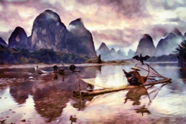 Digitale Kunst mit dem Titel "Chinese Cormorant F…" von Susan Maxwell Schmidt, Original-Kunstwerk, Digitale Malerei