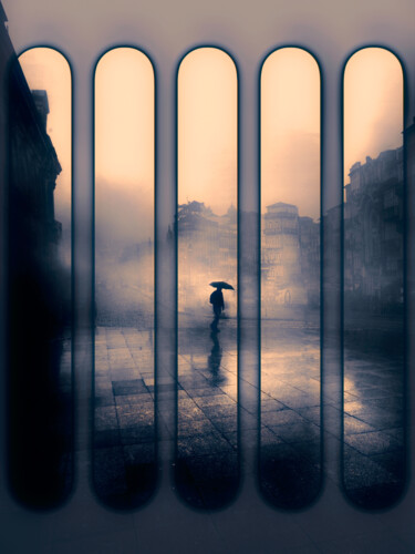 Photography titled "Twilight City Rain" by Susan Maxwell Schmidt, Original Artwork, Manipulated Photography