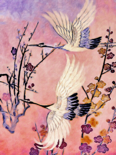 Digitale Kunst mit dem Titel "Flight of the Crane…" von Susan Maxwell Schmidt, Original-Kunstwerk, Digitale Malerei
