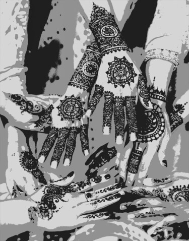 Digitale Kunst mit dem Titel "Henna Adorned Hands" von Susan Maxwell Schmidt, Original-Kunstwerk, Digitale Malerei