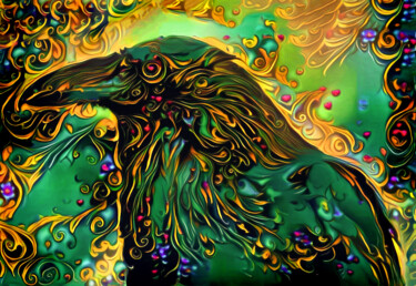 Digital Arts titled "Odin's Raven" by Susan Maxwell Schmidt, Original Artwork, Digital Painting