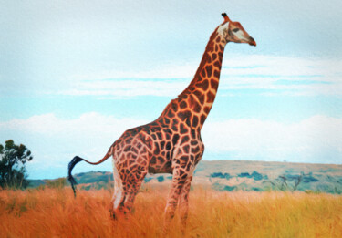 Digitale Kunst mit dem Titel "Giraffe on the Afri…" von Susan Maxwell Schmidt, Original-Kunstwerk, Digitale Malerei