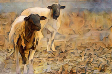 Grafika cyfrowa / sztuka generowana cyfrowo zatytułowany „Chester County Goats” autorstwa Susan Maxwell Schmidt, Oryginalna…