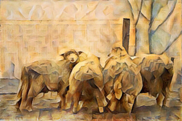 Artes digitais intitulada "Chester County Sheep" por Susan Maxwell Schmidt, Obras de arte originais, Pintura digital