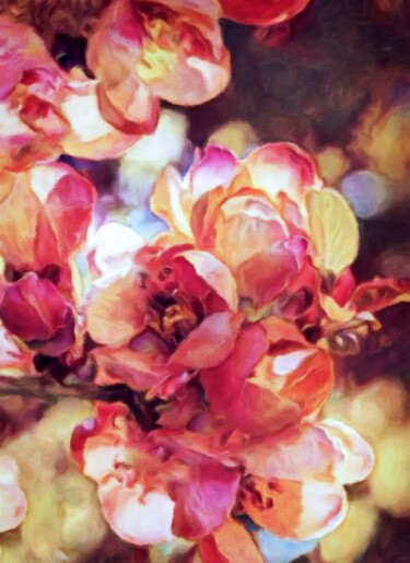 Digital Arts titled "Red Plum Tree Bloss…" by Susan Maxwell Schmidt, Original Artwork, Digital Painting