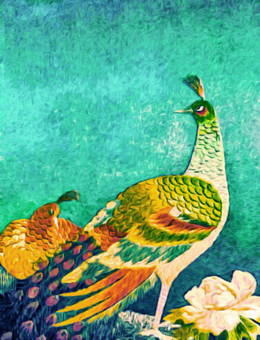 Arte digitale intitolato "The Handsome Peacoc…" da Susan Maxwell Schmidt, Opera d'arte originale, Pittura digitale