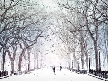 Digital Arts titled "Snow in the City" by Susan Maxwell Schmidt, Original Artwork, Digital Painting