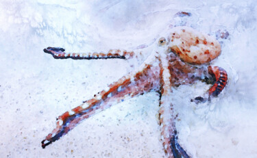 Arte digitale intitolato "Octopus in Watercol…" da Susan Maxwell Schmidt, Opera d'arte originale, Pittura digitale