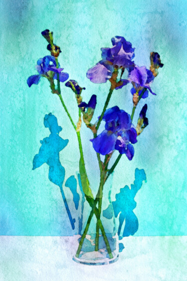 Digital Arts titled "Vase of Purple Iris" by Susan Maxwell Schmidt, Original Artwork, Digital Painting