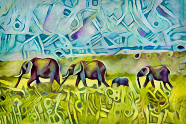 Digital Arts titled "Elephant Walk" by Susan Maxwell Schmidt, Original Artwork, Digital Painting