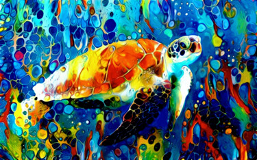 Arte digitale intitolato "Loggerhead Sea Turt…" da Susan Maxwell Schmidt, Opera d'arte originale, Pittura digitale