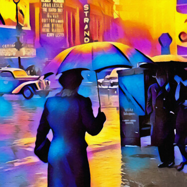 Artes digitais intitulada "1940s Times Square…" por Susan Maxwell Schmidt, Obras de arte originais, Pintura digital