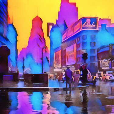 Digitale Kunst mit dem Titel "1940s Times Square…" von Susan Maxwell Schmidt, Original-Kunstwerk, Digitale Malerei