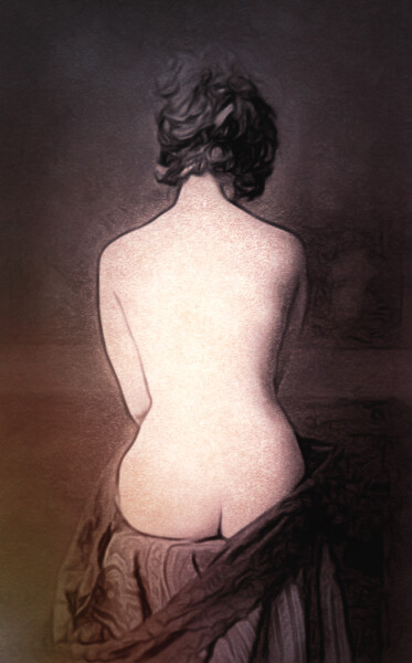 Digital Arts titled "Retro Seated Nude" by Susan Maxwell Schmidt, Original Artwork, Digital Painting