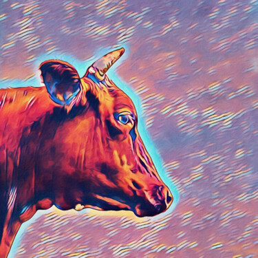 Digital Arts titled "Cow Contemplation" by Susan Maxwell Schmidt, Original Artwork, Digital Painting