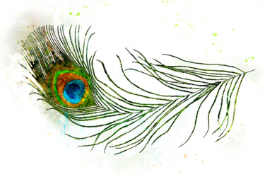 Arte digital titulada "Peacock Feather in…" por Susan Maxwell Schmidt, Obra de arte original, Pintura Digital