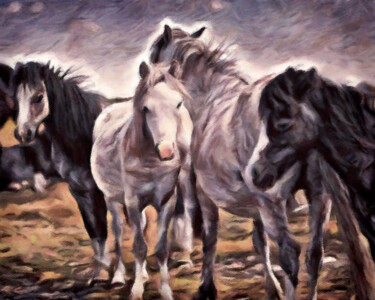 「Wild Mustangs」というタイトルのデジタルアーツ Susan Maxwell Schmidtによって, オリジナルのアートワーク, デジタル絵画