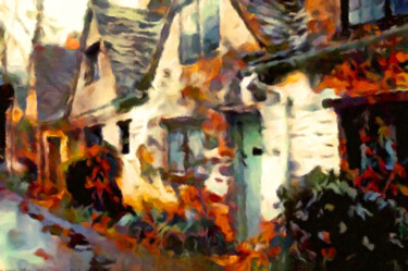 Digital Arts titled "Cozy Cottage Row Ho…" by Susan Maxwell Schmidt, Original Artwork, Digital Painting