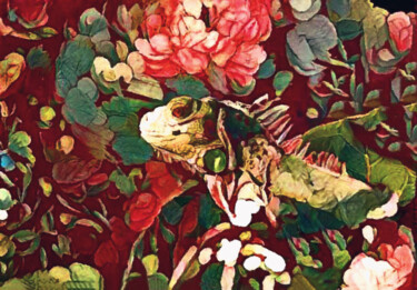 Digital Arts titled "Iguana in the Flowe…" by Susan Maxwell Schmidt, Original Artwork, Digital Painting