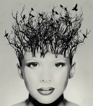 Digitale Kunst getiteld "Raven Haired Beauty" door Susan Maxwell Schmidt, Origineel Kunstwerk, Digitaal Schilderwerk