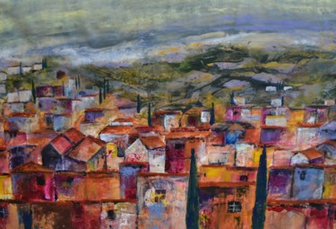 Painting titled "Tuscan Village geom…" by Susan Monk, Original Artwork, Acrylic