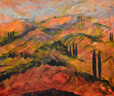 Pittura intitolato "Autumn sunset glow…" da Susan Monk, Opera d'arte originale, Acrilico