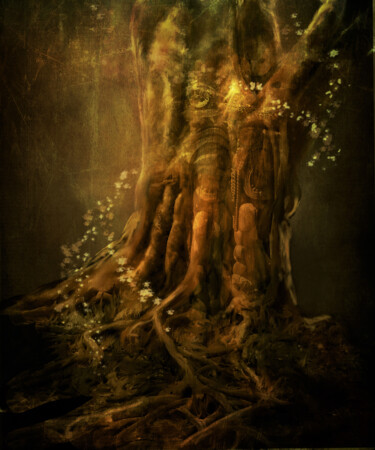 「The Guardian Tree」というタイトルのデジタルアーツ Susan Montgomeryによって, オリジナルのアートワーク, 写真モンタージュ