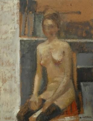 Painting titled "Modelo con medias n…" by Susana Saporiti, Original Artwork, Oil