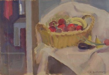 Painting titled "Canasto con frutas" by Susana Saporiti, Original Artwork, Oil