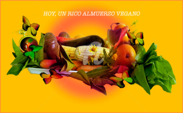 Digital Arts titled "ALMUERZO VEGANO" by Susana Wildner Fox, Original Artwork, Digital Painting