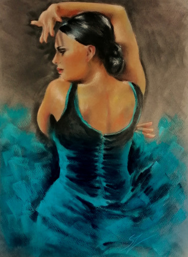 Peinture intitulée "Flamenco Dancer 53" par Susana Zarate, Œuvre d'art originale, Pastel