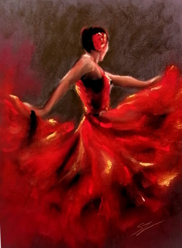 Peinture intitulée "Flamenco Dancer 51" par Susana Zarate, Œuvre d'art originale, Pastel