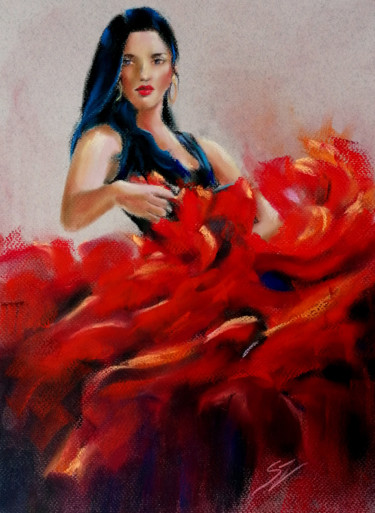 Painting titled "Flamenco Dancer 56" by Susana Zarate, Original Artwork, Pastel