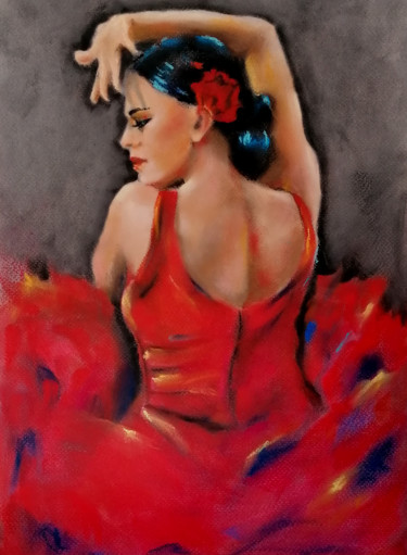 Painting titled "Flamenco dancer 58" by Susana Zarate, Original Artwork, Pastel