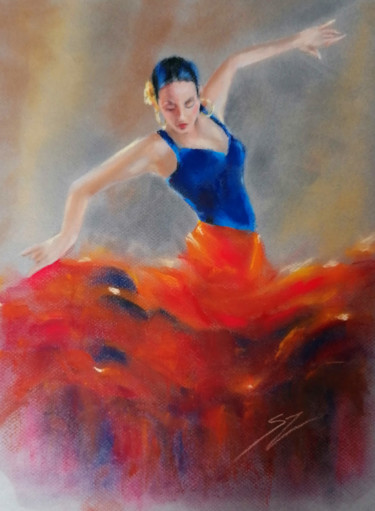 Painting titled "Flamenco dancer 59" by Susana Zarate, Original Artwork, Pastel
