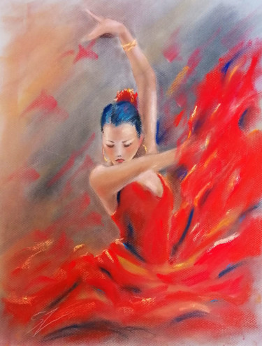 Painting titled "Flamenco dancer 60" by Susana Zarate, Original Artwork, Pastel