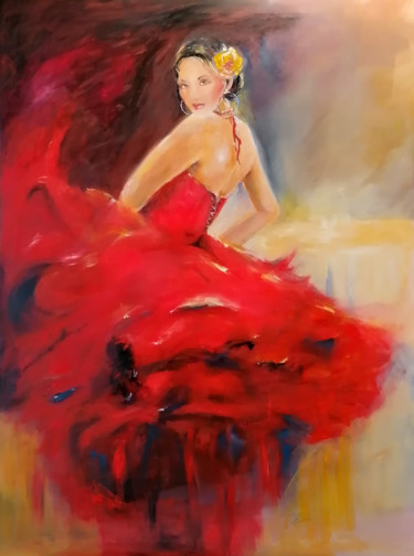 Painting titled "Flamenco dancer 62" by Susana Zarate, Original Artwork, Oil