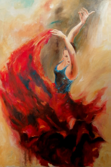 Painting titled "Flamenco dancer 63" by Susana Zarate, Original Artwork, Oil