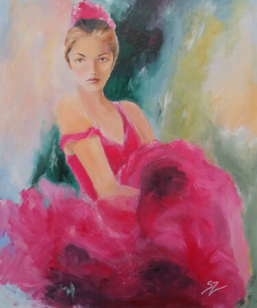 제목이 "In a pink dress"인 미술작품 Susana Zarate로, 원작, 기름