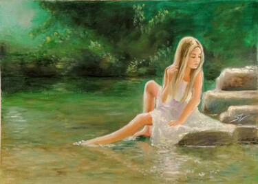 Painting titled "Girl on the river" by Susana Zarate, Original Artwork, Oil