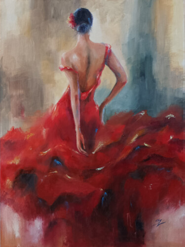 Painting titled "Flamenco dancer 245" by Susana Zarate, Original Artwork, Oil