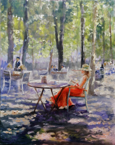 Painting titled "Reading in the Shade" by Susana Zarate, Original Artwork, Oil
