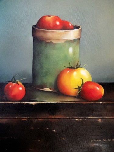 Painting titled "Tomato Pot" by Susan Cairns, Original Artwork, Oil