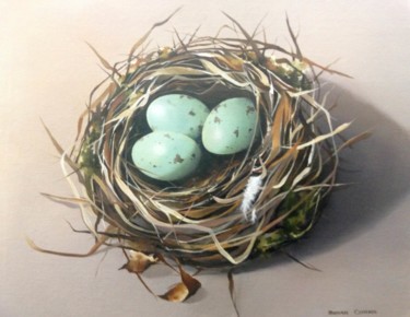 Ζωγραφική με τίτλο "Duck Egg Nest" από Susan Cairns, Αυθεντικά έργα τέχνης, Λάδι