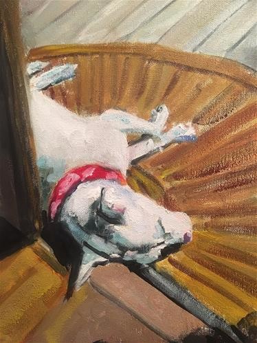 Painting titled "Abby in the Sunshine" by Susan E Jones, Original Artwork, Acrylic