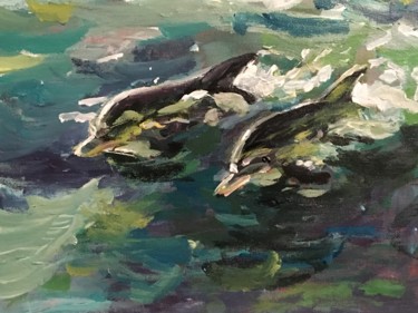 Painting titled "Dolphins" by Susan E Jones, Original Artwork, Acrylic